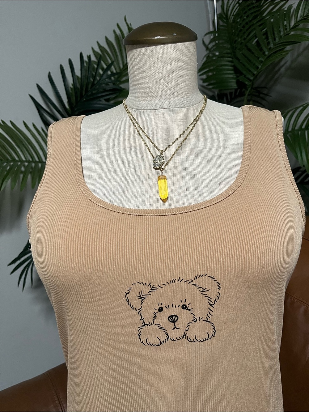 SHEIN Beige Ribbed Teddy Bear Sleep Tank Dress - Picture 2 of 5